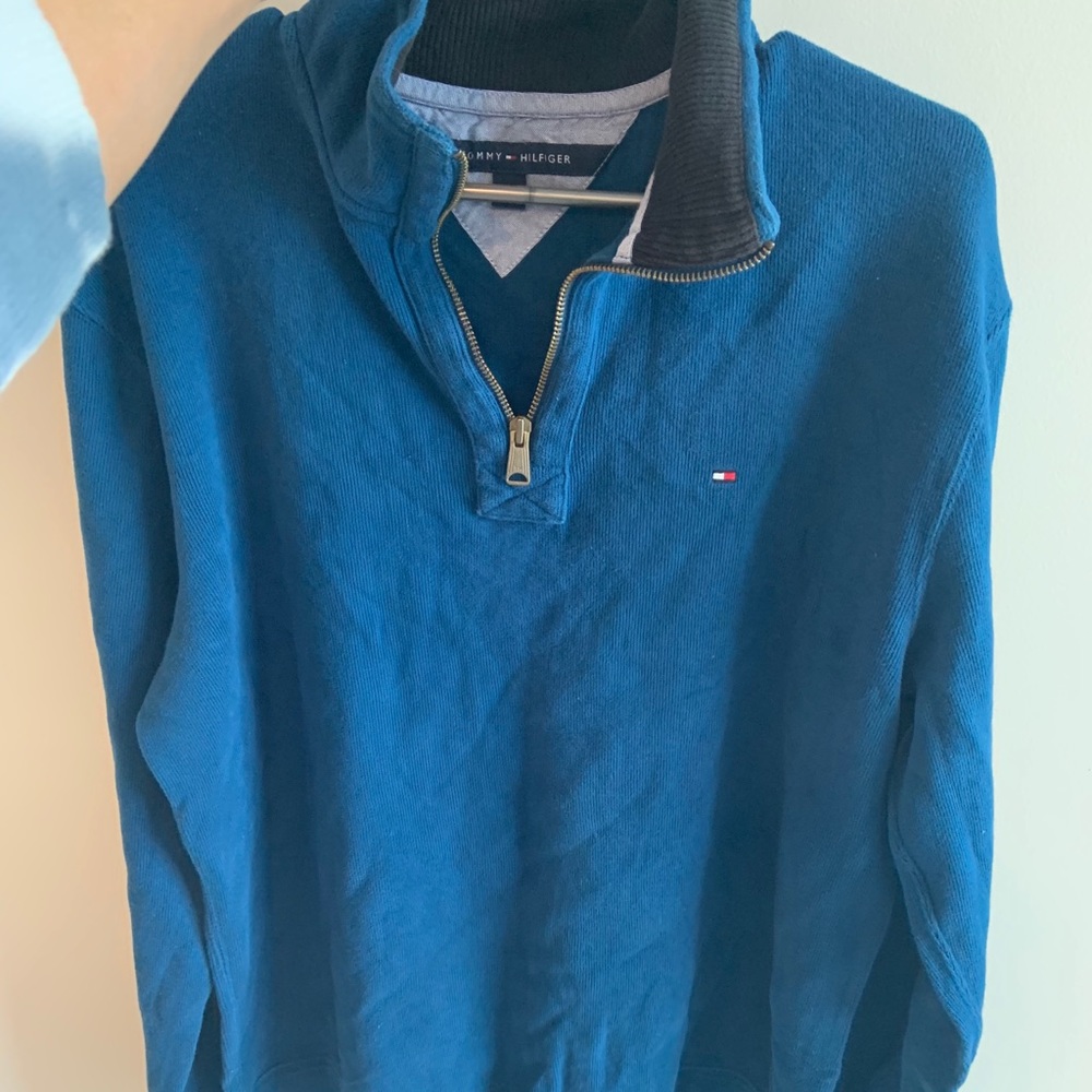 Tommy Hilfiger Teal Quarter zip pullover sweater
